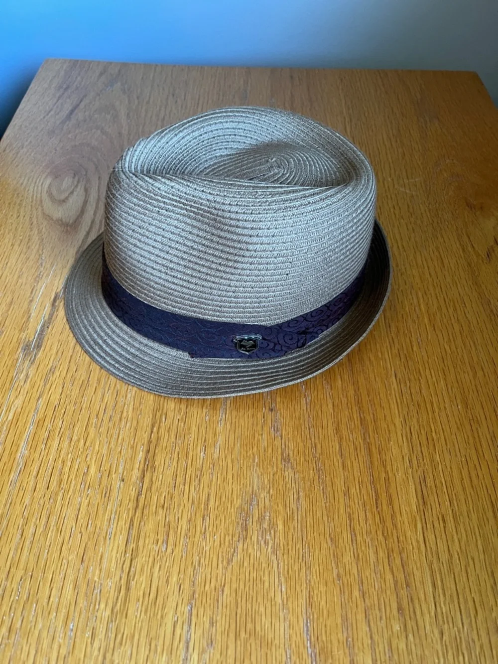 Peter Grimm Braided Straw Fedora with Burgundy Band S/M